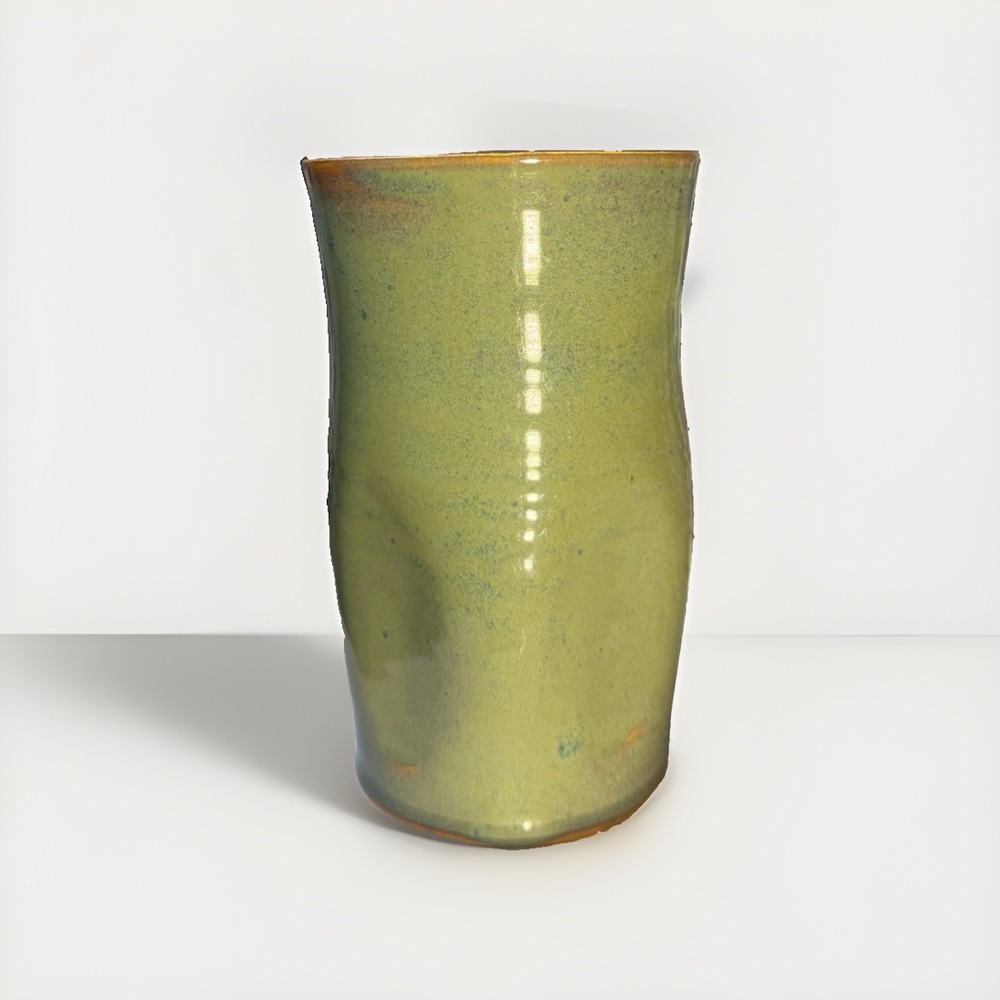 Vintage 2003 Margie Nance Ceramic Tumbler 6” Windsong Pottery Green Jumbo Mug